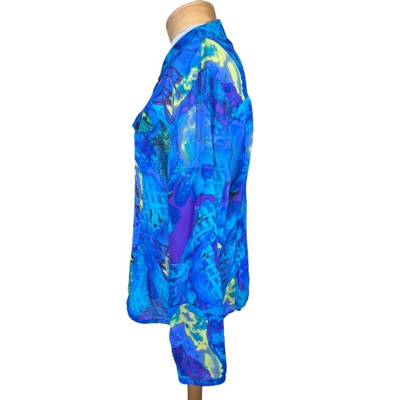 Chico’s Women’s Multi Color Button Front Semi-Sheer Silk Blouse Size 2=XL/16 EUC - Picture 8 of 13